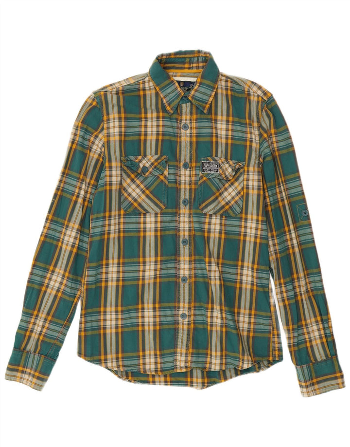 Superdry Mens Flannel Shirt Large Green Check Cotton