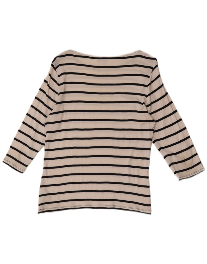 Marks & Spencer Womens Top 3/4 Sleeve UK 16 Large White Striped Cotton