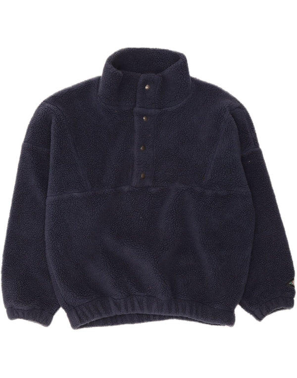 Maglione in pile da uomo vintage con vestibilità ampia e collo con bottoni IT 44/46 piccolo blu navy
