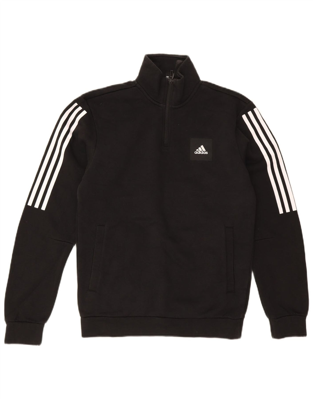 ADIDAS Mens Zip Neck Sweatshirt Jumper Small Black Cotton
