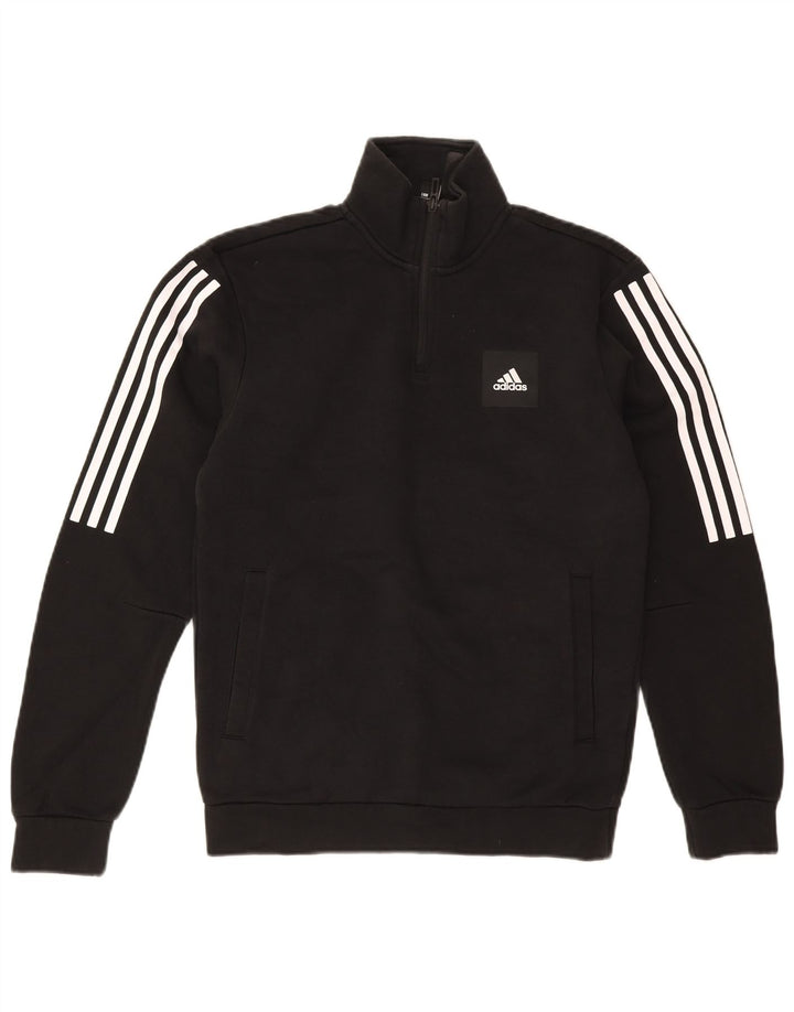 ADIDAS Mens Zip Neck Sweatshirt Jumper Small Black Cotton