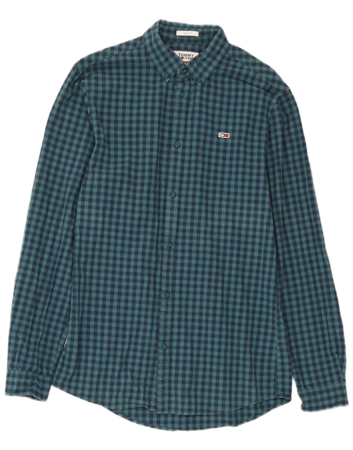 Tommy Hilfiger Mens Slim Fit Shirt Small Navy Blue Gingham Cotton