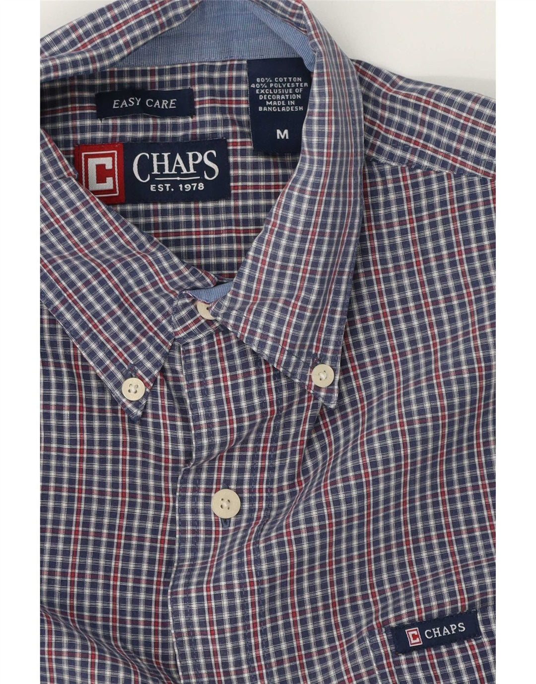 Camisa Chaps Hombre Algodón Vichy Azul Medio