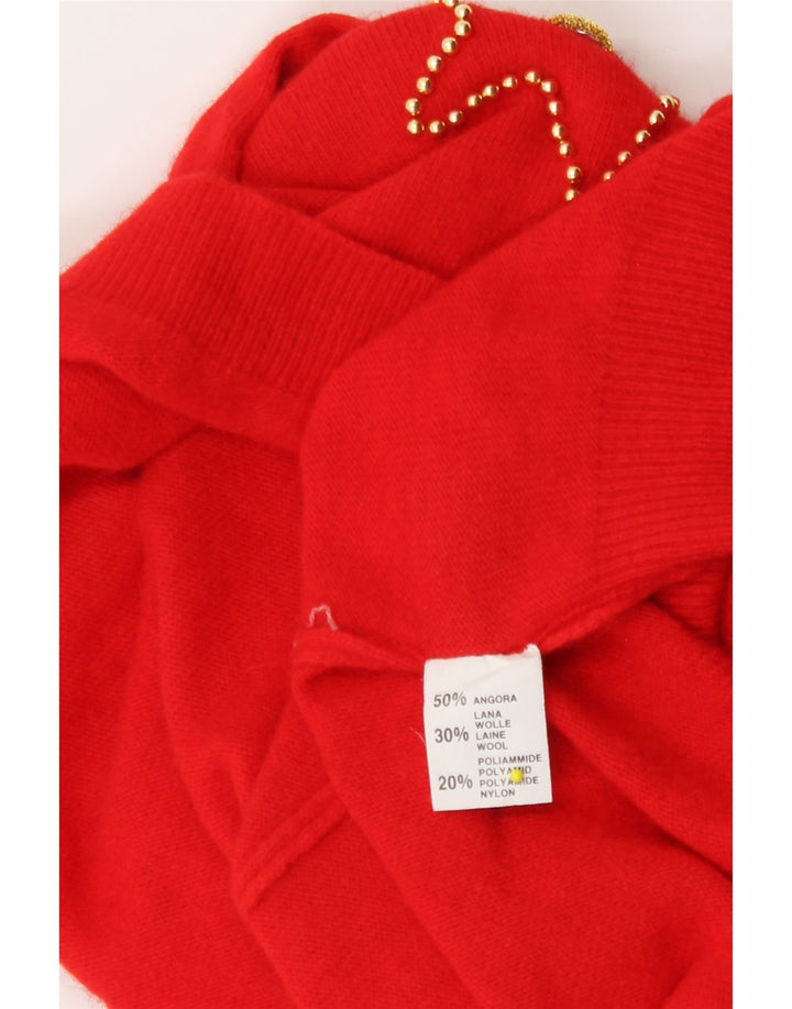 Vintage Womens Abstract Pattern Crew Neck Jumper Sweater UK 14 Medium Red