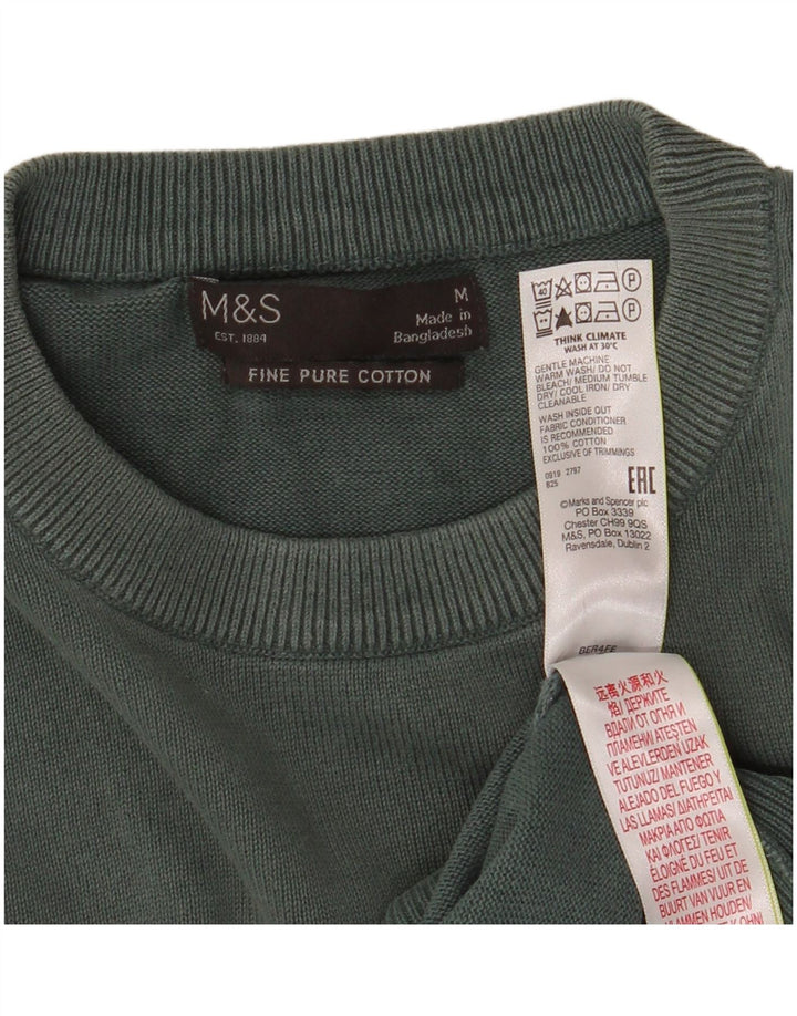 Marks & Spencer Herren-Pullover mit Rundhalsausschnitt, mittelgrüne Baumwolle