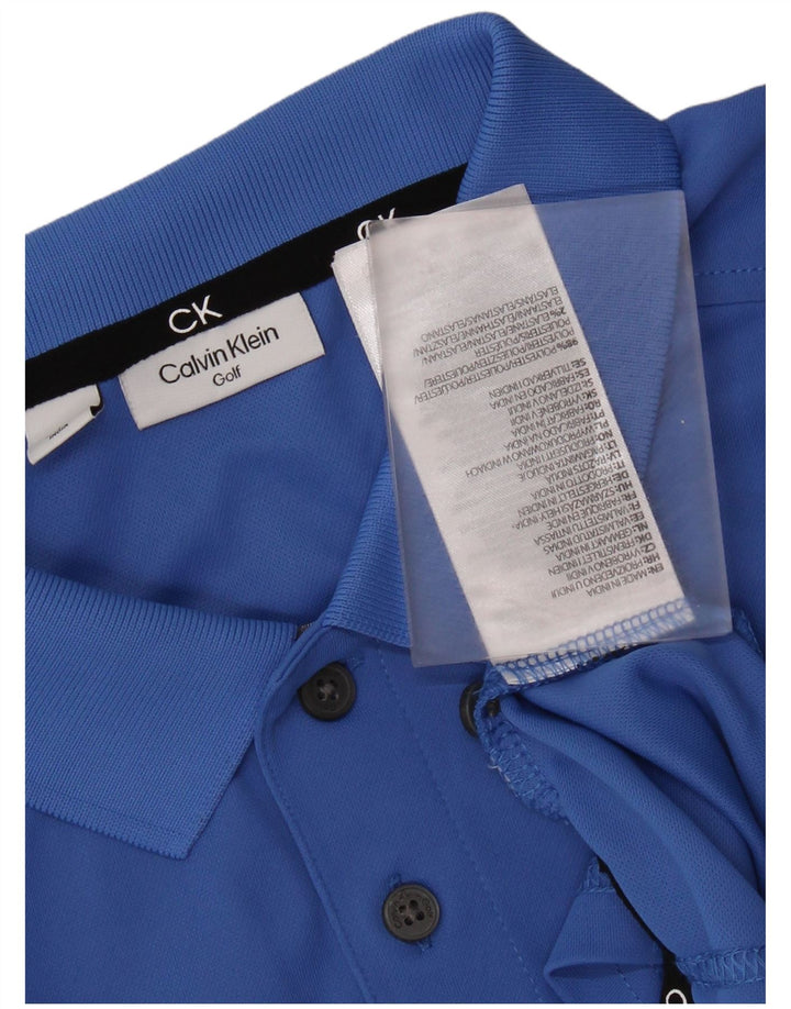 Męska koszulka polo CALVIN KLEIN z grafiką, średnioniebieska, poliestrowa
