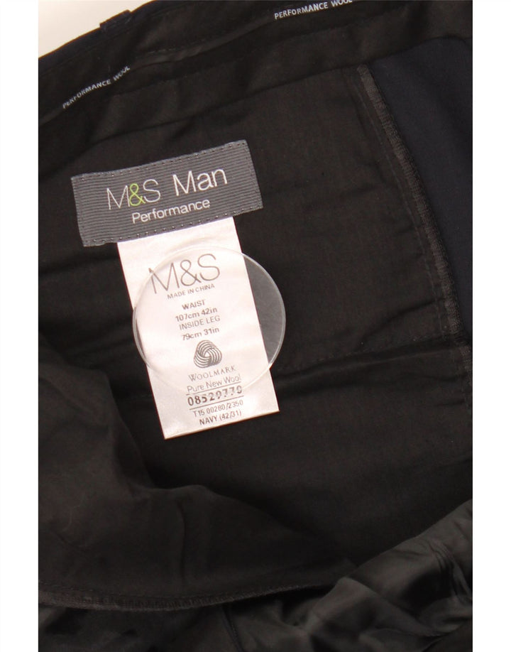 MARKS & SPENCER Mens Performance Straight Suit Trousers W42 L31 Navy Blue