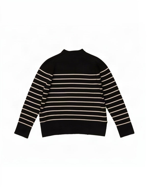 Zara Womens Crop Crew Neck Jumper Sweater UK 10 Small Sort Stribet Viscose