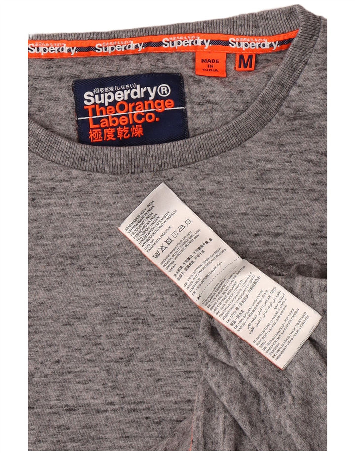 Superdry Herren-Oberteil mit langen Ärmeln, mittelgrau gefleckte Baumwolle