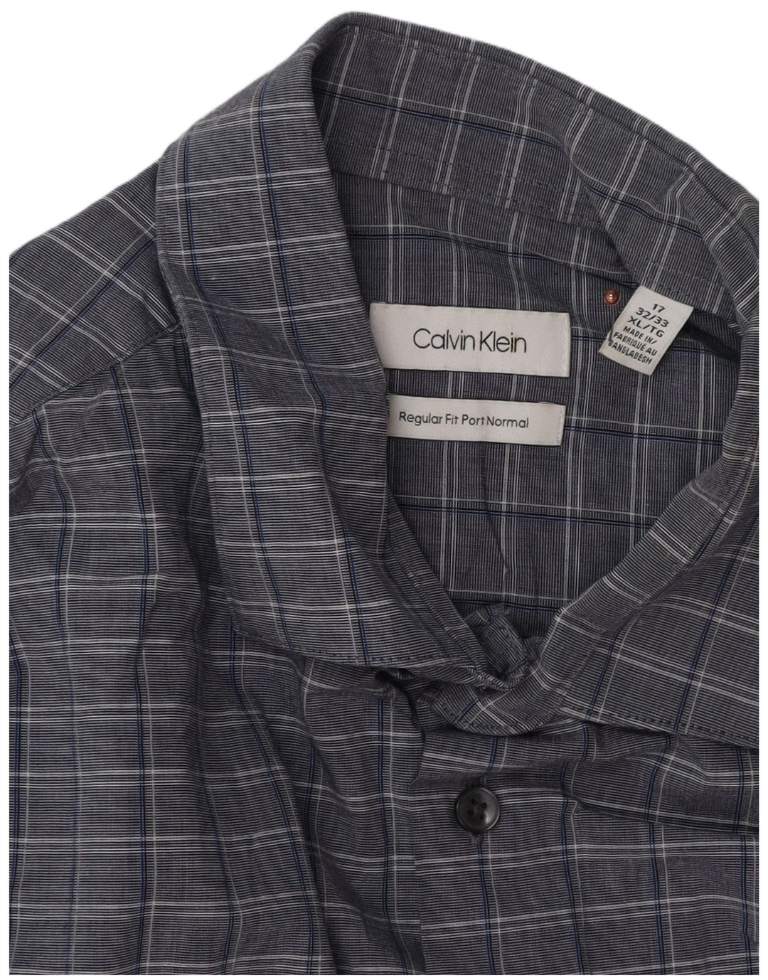 Calvin Klein Herren-Hemd mit normaler Passform, Größe 17 XL, grau karierte Baumwolle
