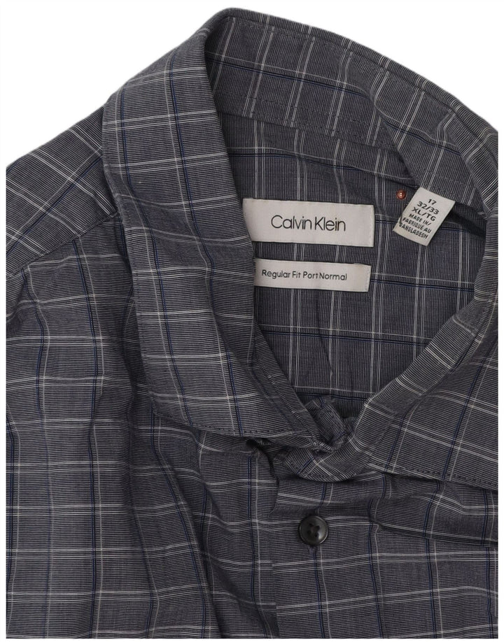 Calvin Klein Herren-Hemd mit normaler Passform, Größe 17 XL, grau karierte Baumwolle