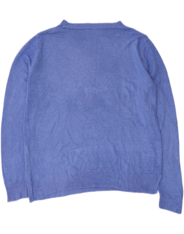 Marks & Spencer Womens Boat Neck Jumper Sweater UK 14 Large Blue Acrylic
