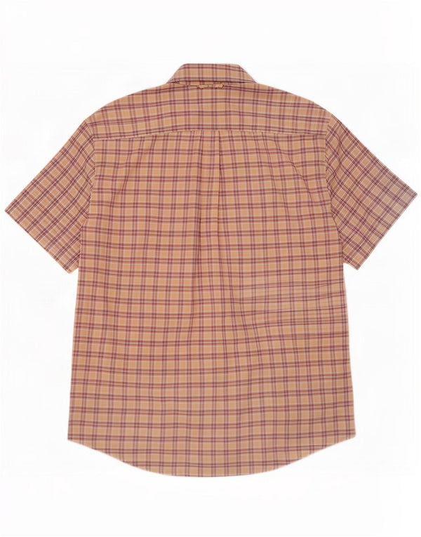 Tommy Hilfiger Camisa masculina de manga curta grande algodão xadrez bege