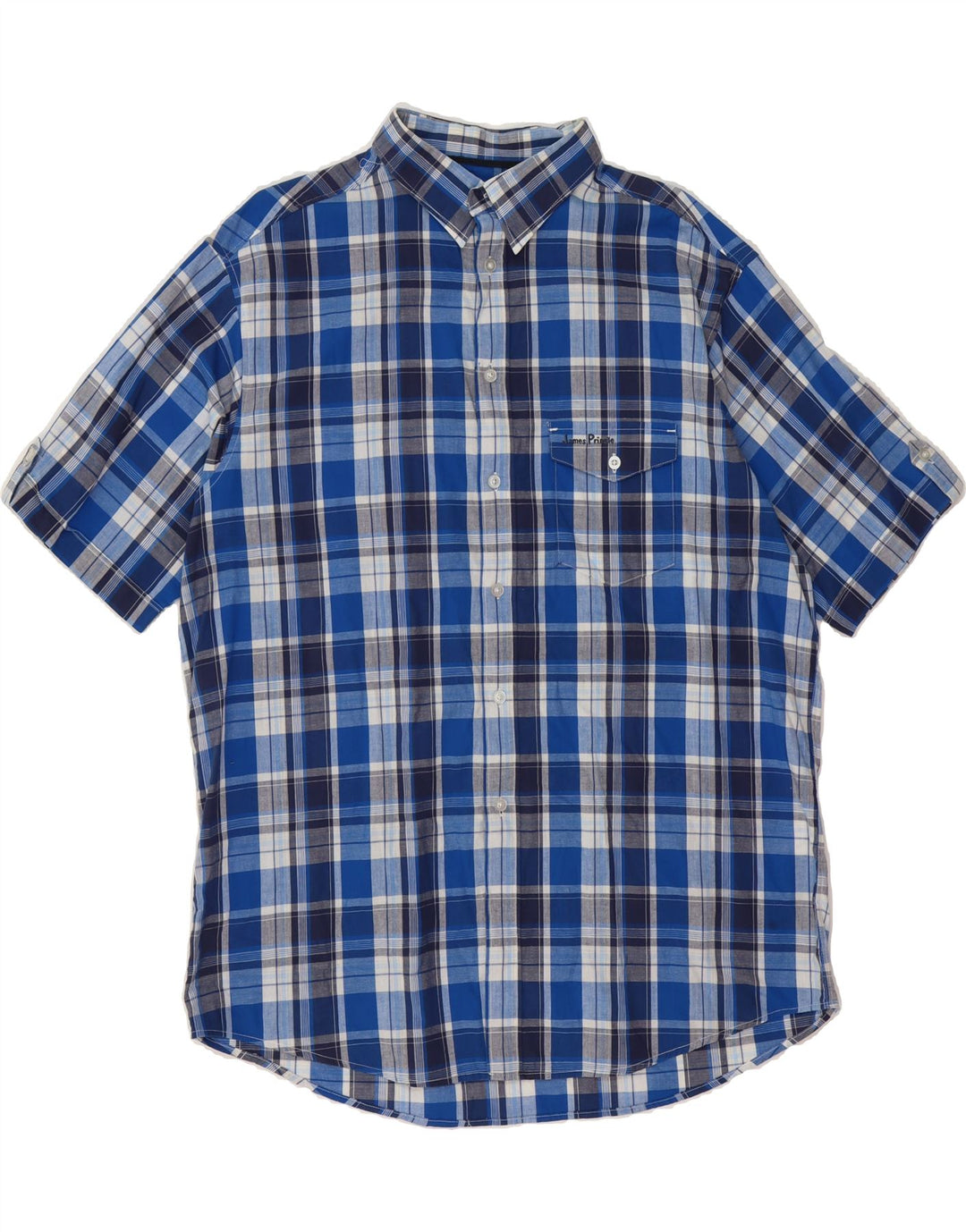 JAMES PRINGLE Mens Short Sleeve Shirt XL Blue Check Cotton Vintage James Pringle and Second-Hand James Pringle from Messina Hembry 