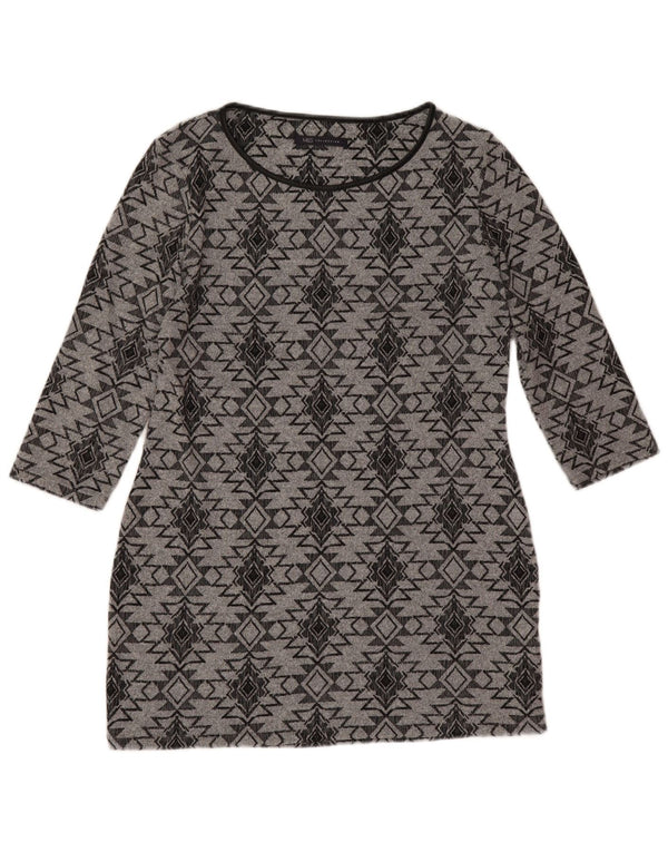 Marks & Spencer Damska sukienka z rękawem 3/4, UK 12, średnioszara, geometryczna