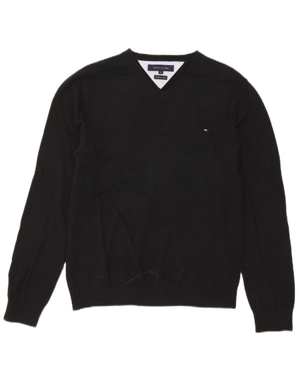 Maglione maglione con scollo a V da uomo Tommy Hilfiger cotone nero medio