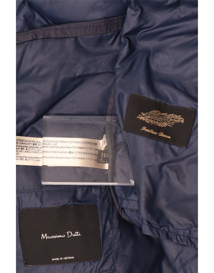 MASSIMO DUTTI Womens Hooded Padded Coat UK 16 Large Navy Blue Polyamide
