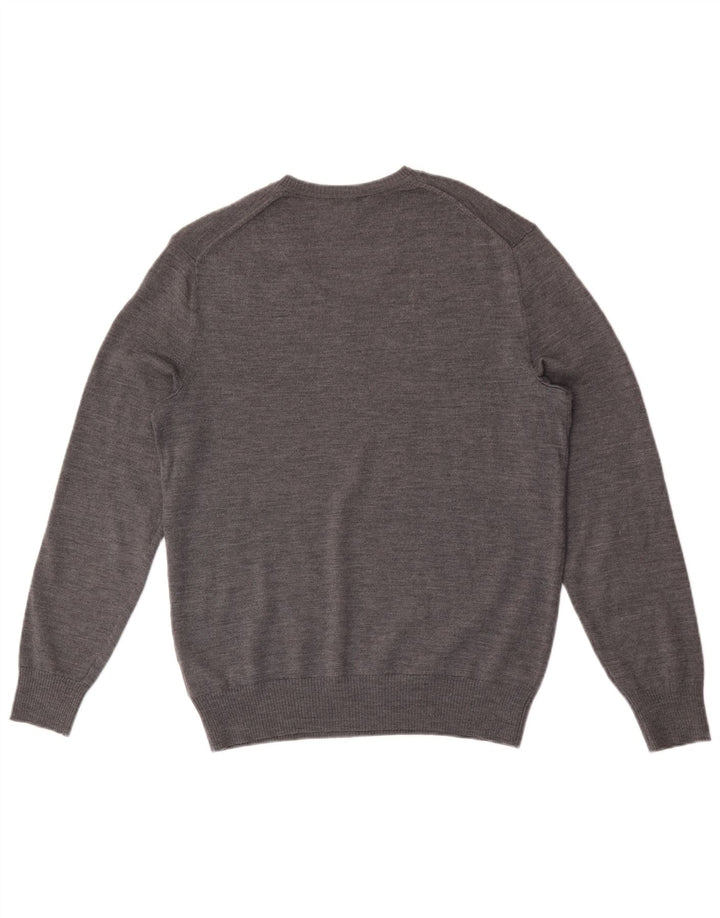Gap Mens V-Neck Jumper Sweater Medium Grey Flecked Merino Wool
