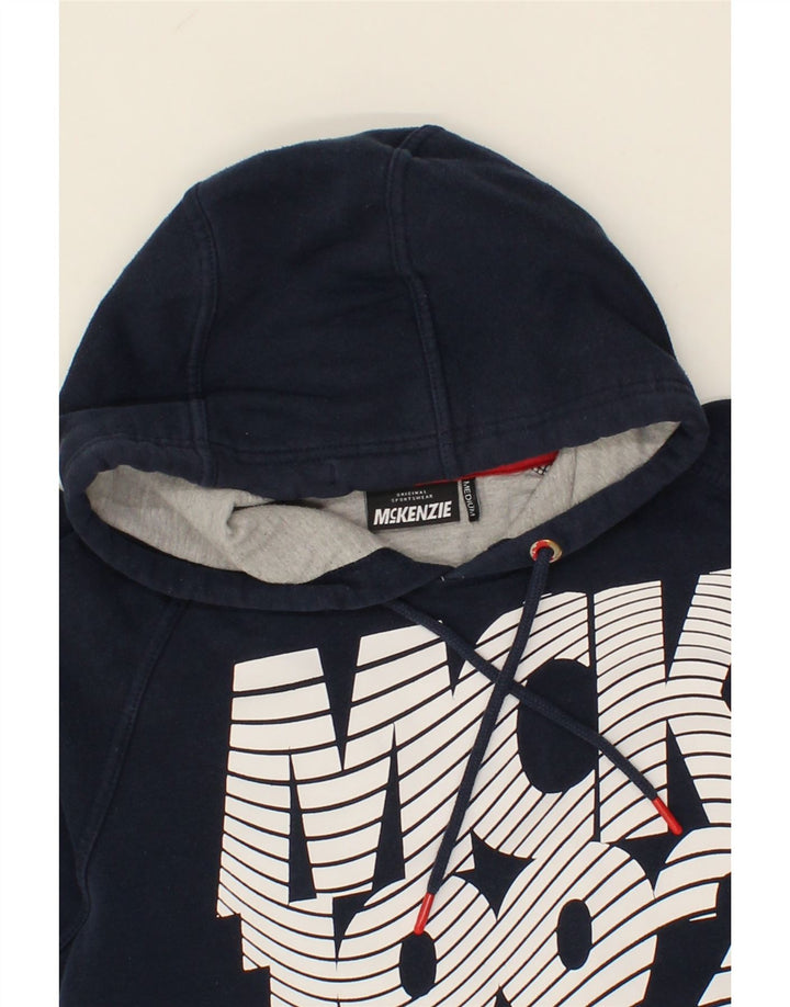 MCKENZIE Mens Graphic Hoodie Jumper Medium Navy Blue Vintage Mckenzie and Second-Hand Mckenzie from Messina Hembry 
