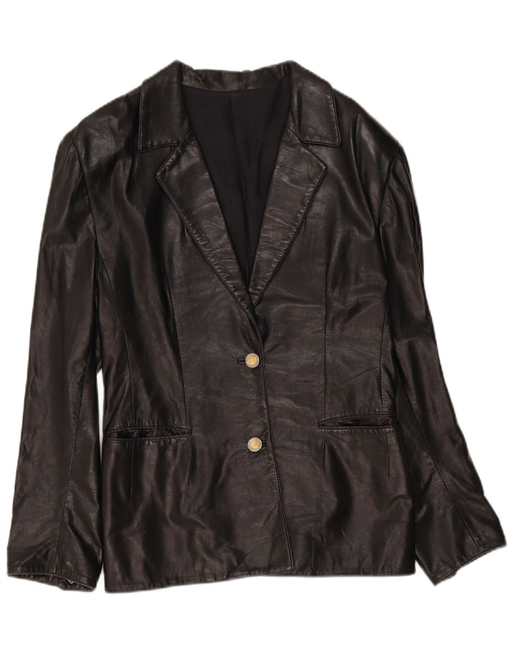 Vintage Womens 2 Button Leather Blazer Jacket IT 44 Medium Black Leather
