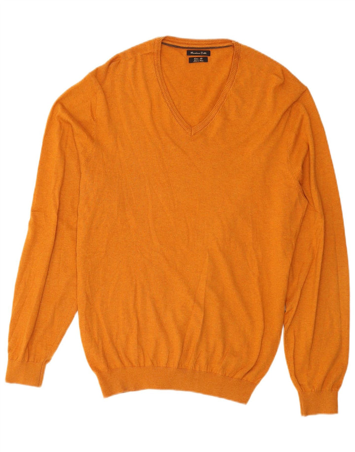 Suéter masculino MASSIMO DUTTI com decote em V XL laranja algodão