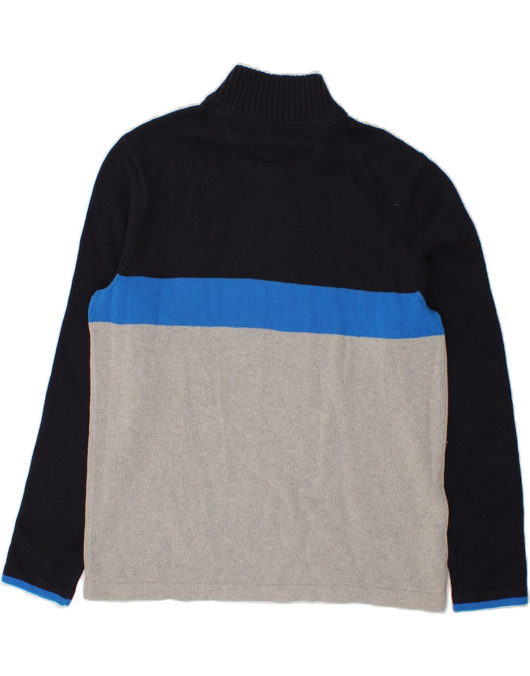 EDDIE BAUER Mens Zip Neck Jumper Sweater Large Navy Blue Colourblock Vintage Eddie Bauer and Second-Hand Eddie Bauer from Messina Hembry 