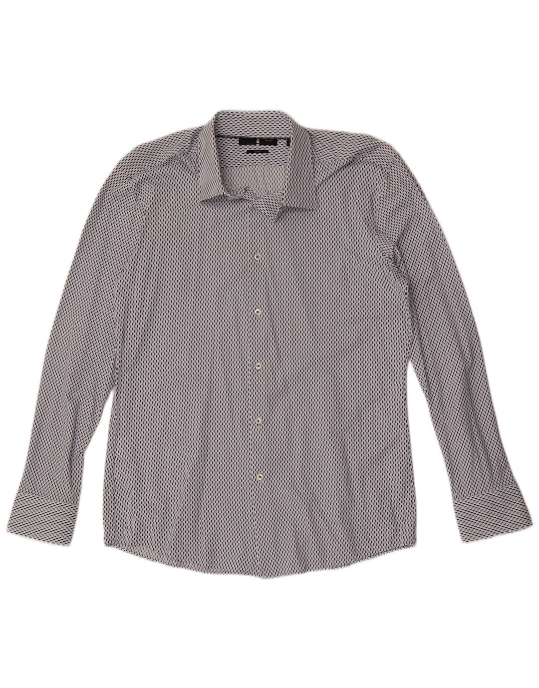 Hugo Boss Mens Slim Fit Shirt Size 41 16 Large Blue Geometric Polyamide