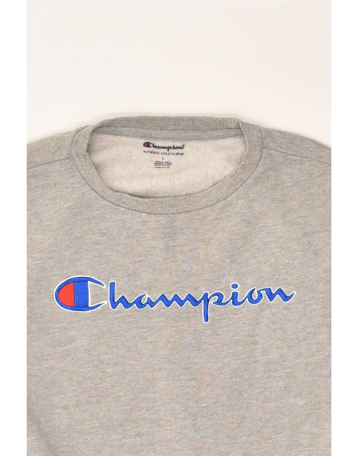 CHAMPION Womens Graphic Sweatshirt Jumper UK 14 Large Grey Cotton | Vintage Champion | Thrift | Second-Hand Champion | Used Clothing | Messina Hembry 