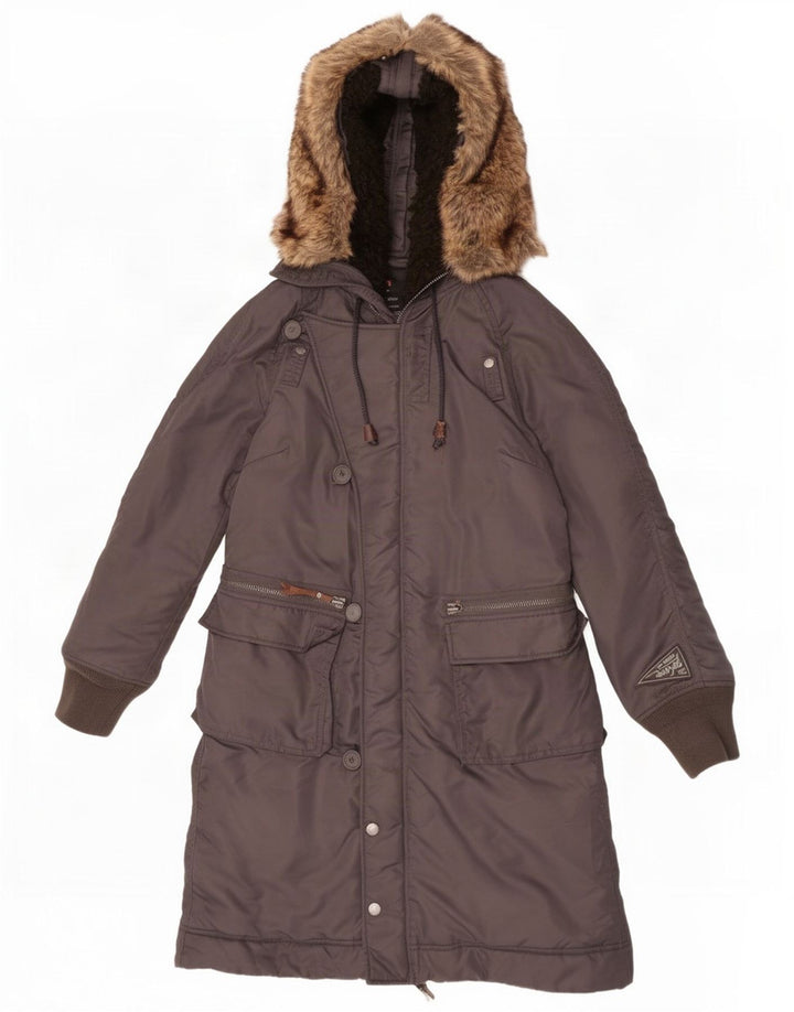 Casaco acolchoado com capuz feminino Diesel UK 14 nylon cinza médio