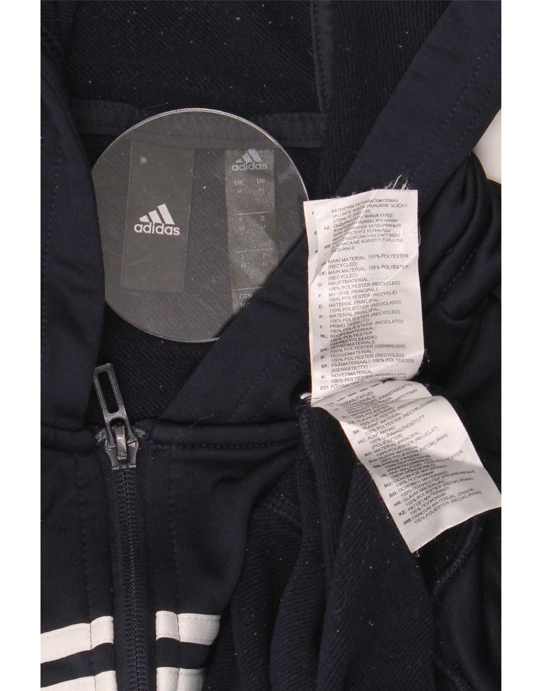 Adidas Mens Zip Hoodie Sweater Medium Navy Blue Polyester
