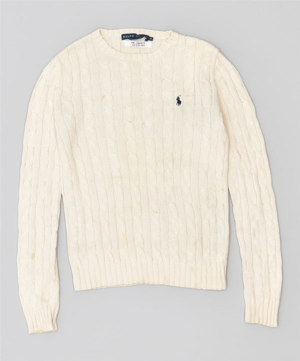 RALPH LAUREN Maglione maglione girocollo da donna UK 6 XS Cotone bianco