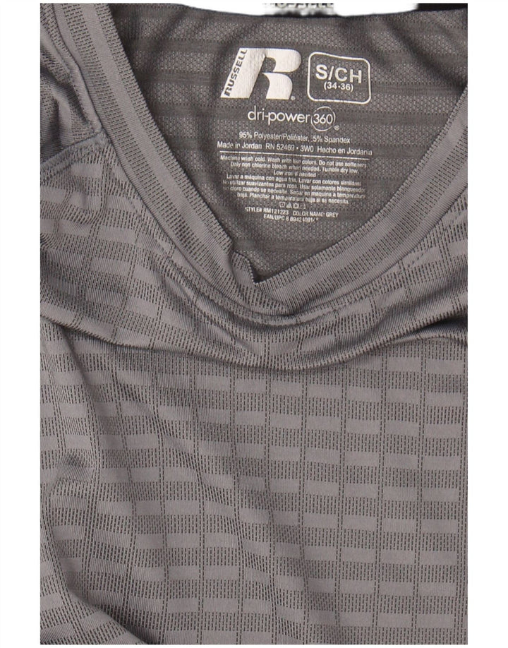 RUSSELL ATHLETIC Mens Dri-Power T-Shirt Top Small Grey Striped Polyester