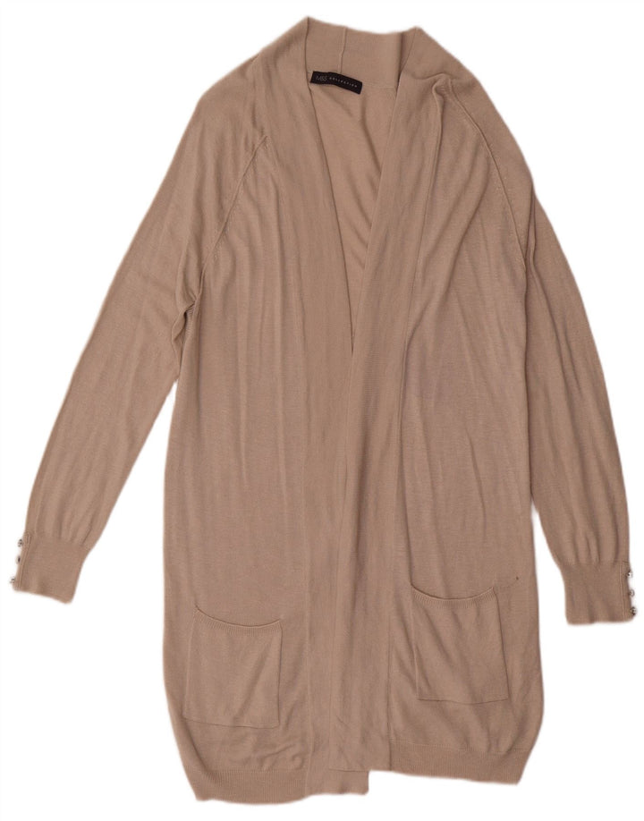 Marks & Spencer Womens Longline Open Cardigan Sweater UK 8 Small Beige