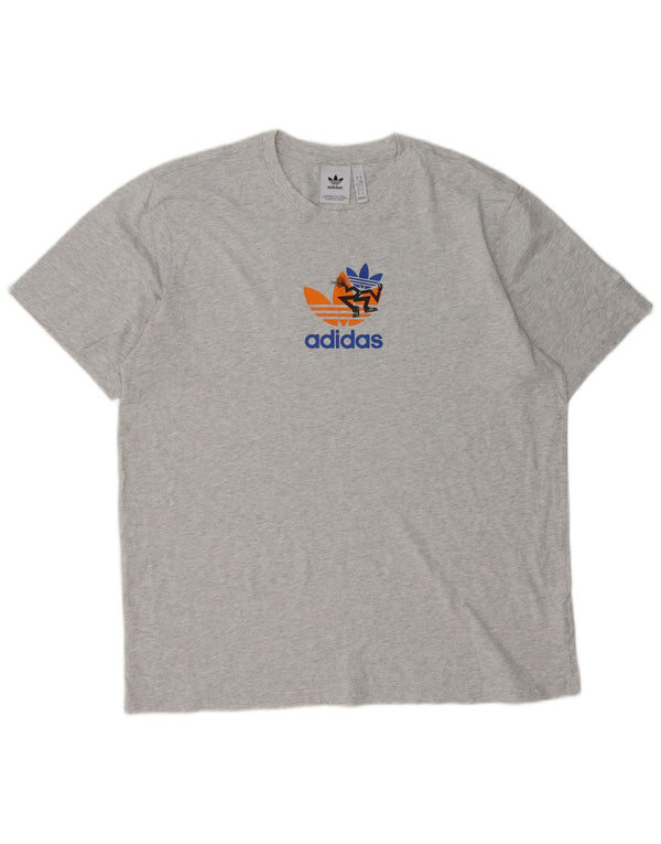 T-shirt grafica da uomo Adidas Top XL in cotone chiazzato grigio