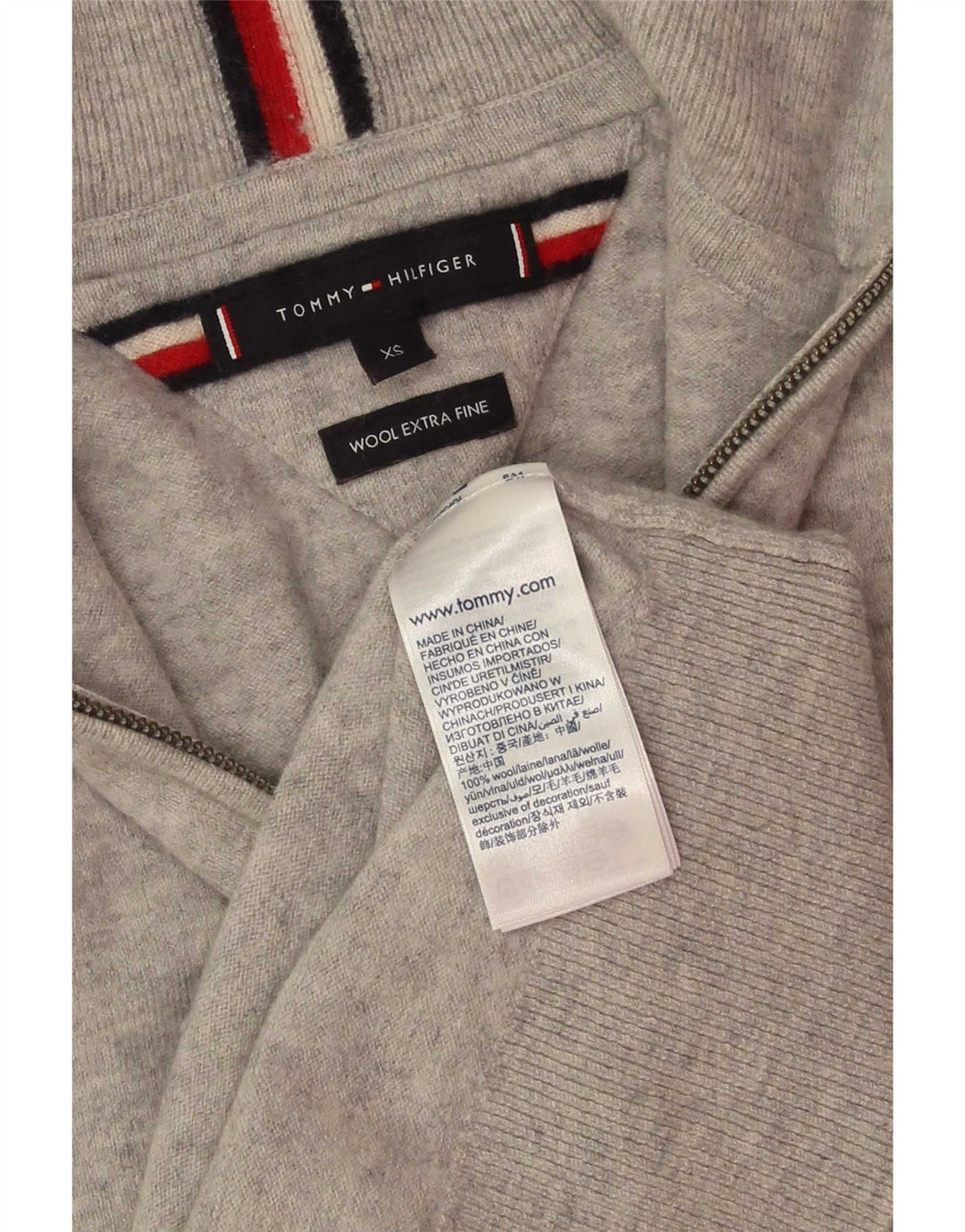 Tommy Hilfiger Mens Zip Neck Jumper Sweater XS Grey Wool