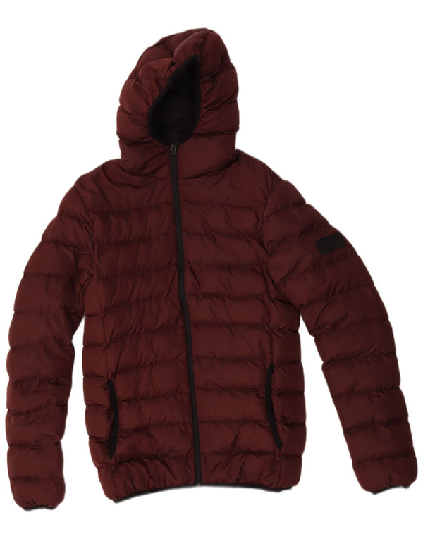 French Connection Chaqueta acolchada con capucha para hombre UK 34 XS Poliéster burdeos