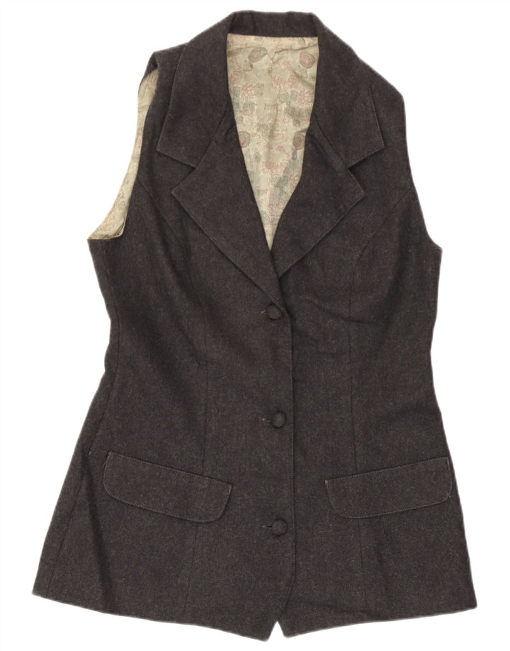 Vintage Womens Longline Waistcoat UK 10 Small Grey Wool