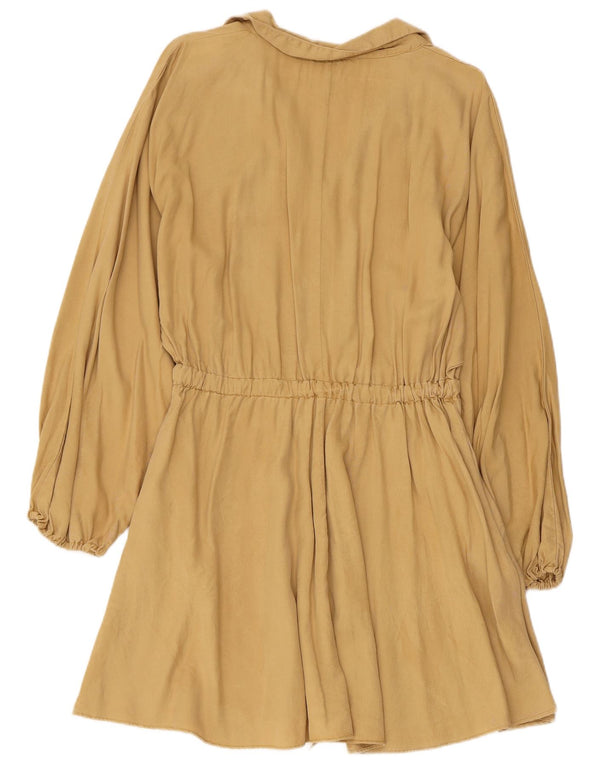 Zara Womens Long Sleeve Shirt Dress UK 14 Large Beige Lyocell