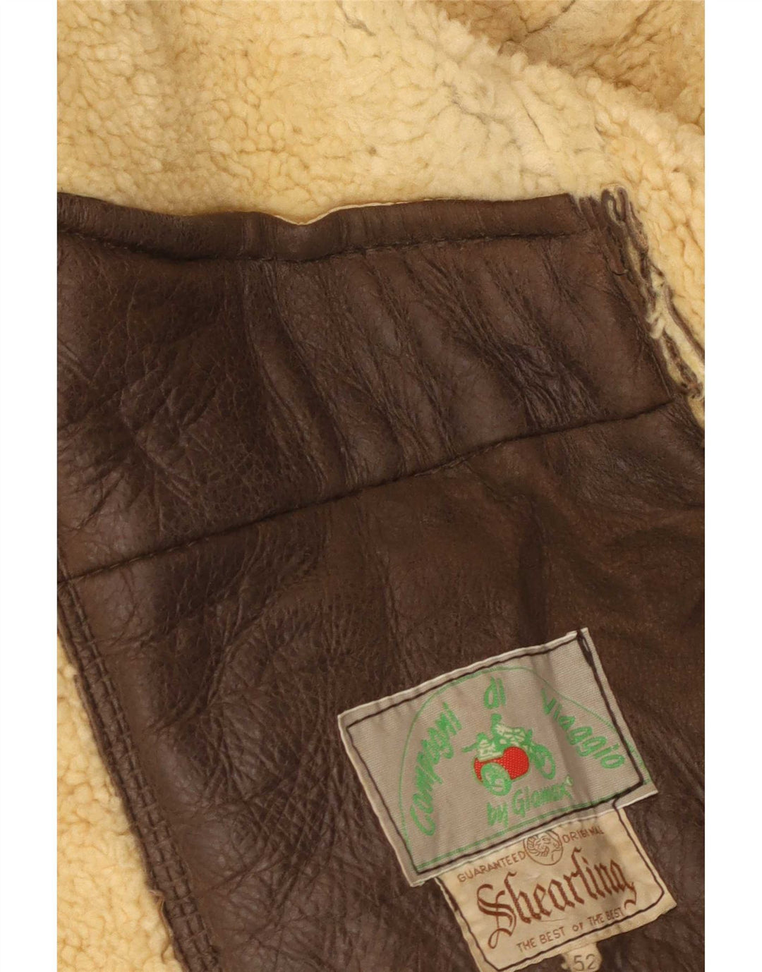 Chaqueta de piel de oveja vintage para hombre IT 52 XL Marrón