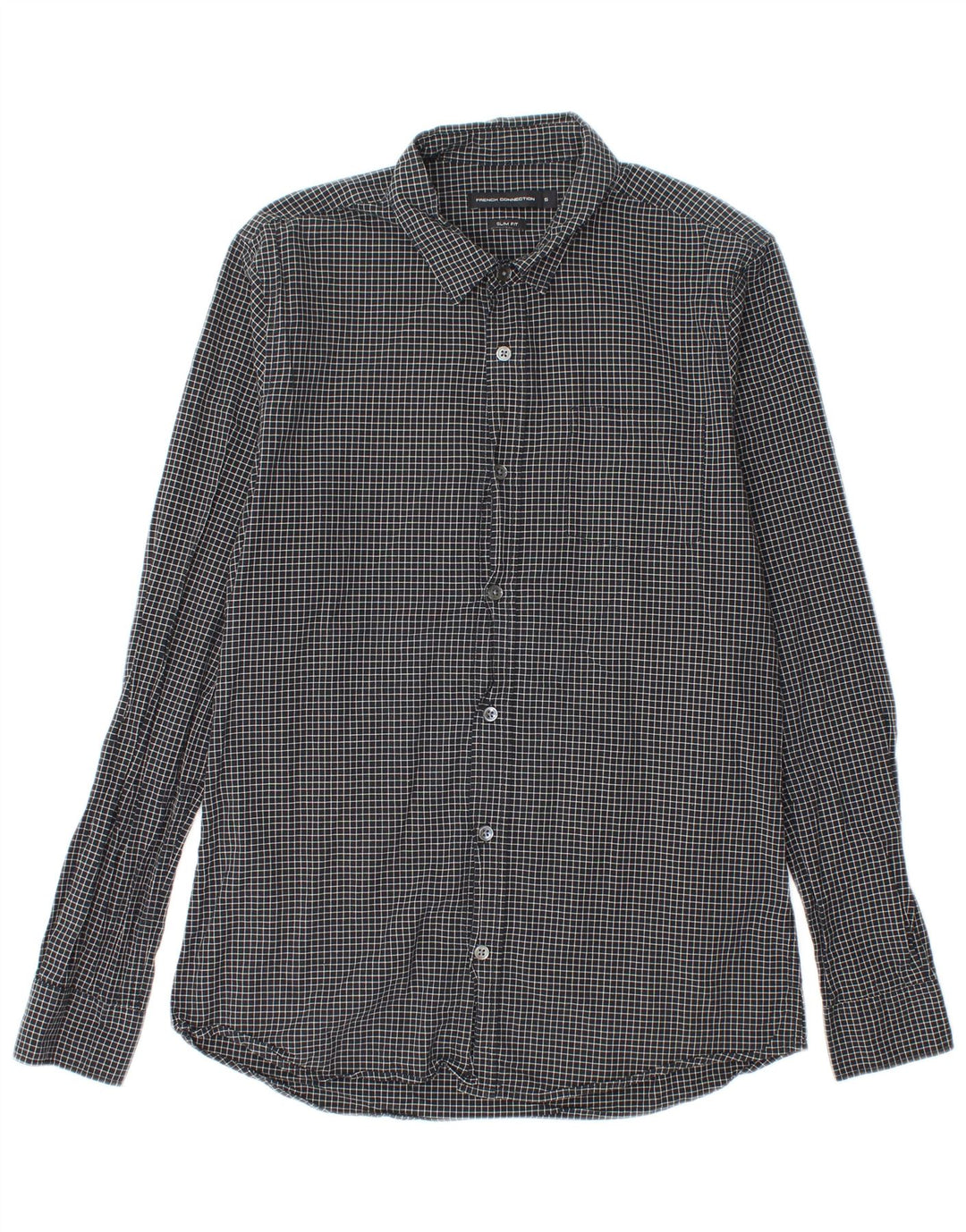 French Connection Mens Slim Fit Flannel Shirt Small Black Check Cotton