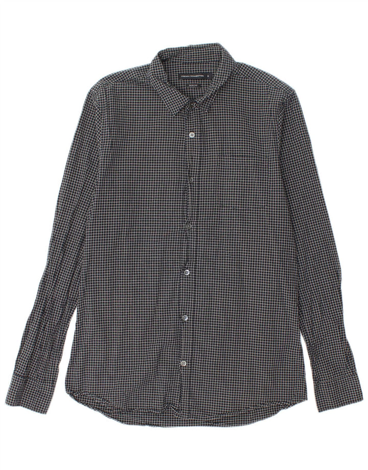 French Connection Mens Slim Fit Flannel Shirt Small Black Check Cotton