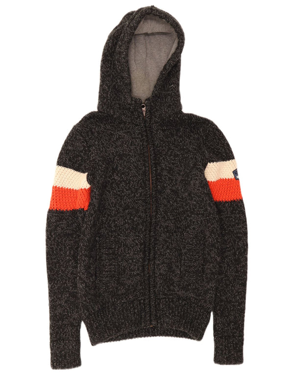 Superdry Mens Hooded Cardigan Sweater Medium Black Colourblock Acrylic