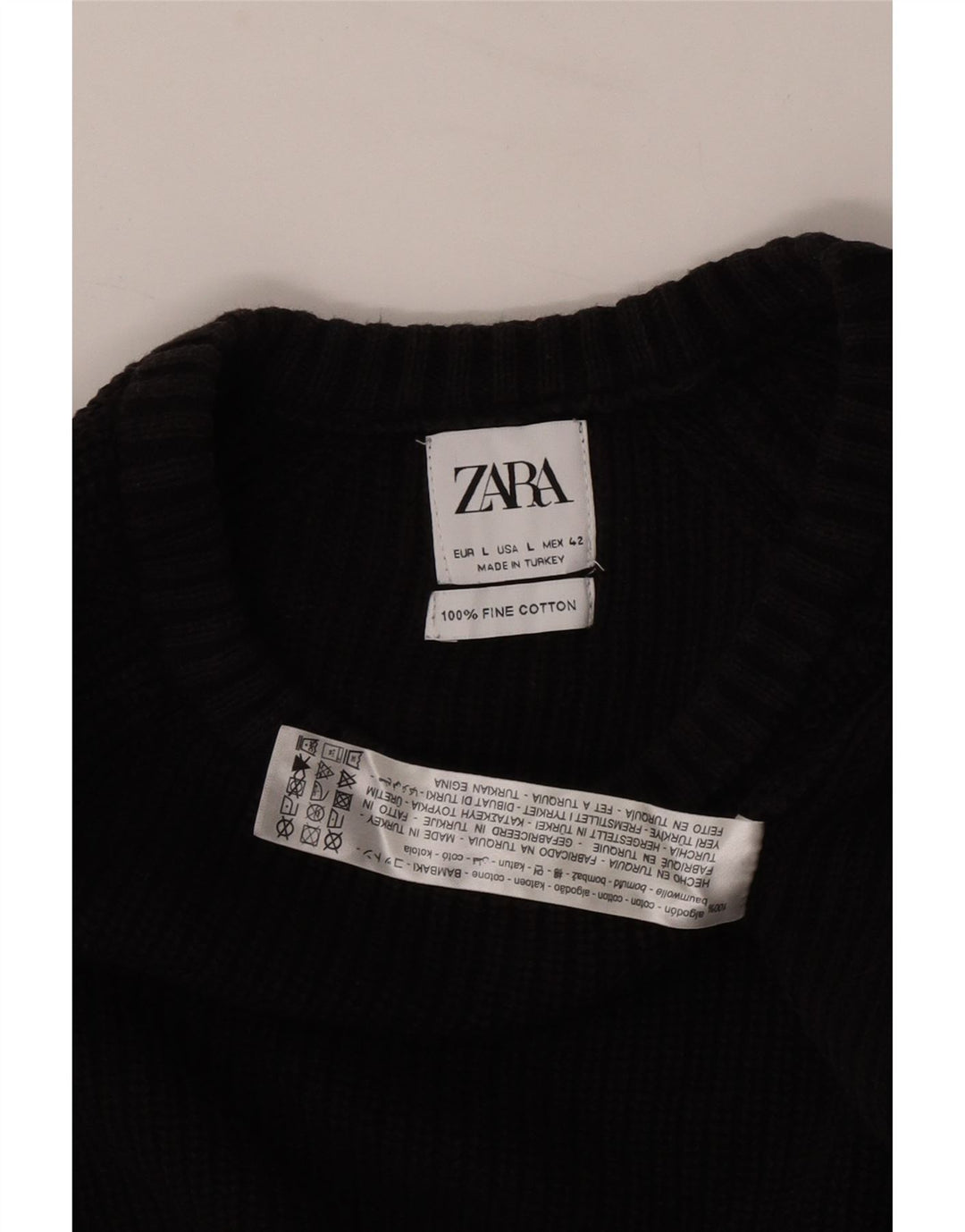 Zara Mens Crew Neck Jumper Sweater Large Black Cotton
