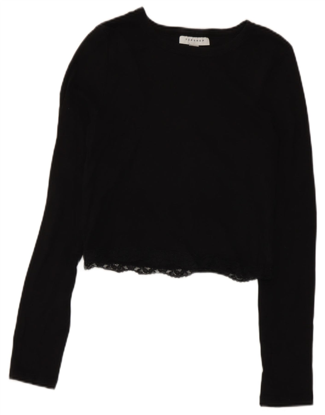 Topshop Womens Crop Top Long Sleeve UK 10 Small  Black