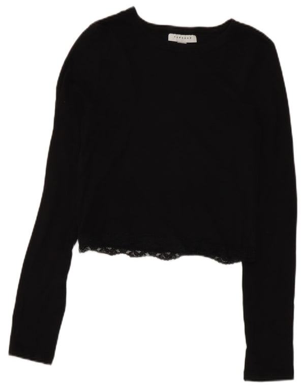 Topshop Dame Crop Top Langærmet UK 10 Lille Sort