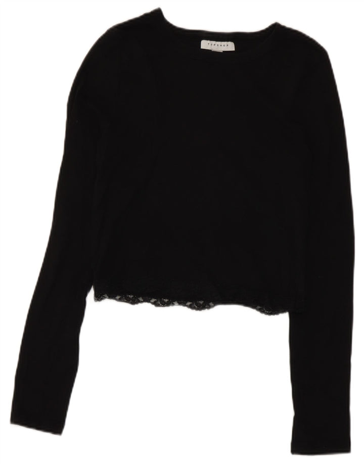 Topshop Womens Crop Top Long Sleeve UK 10 Small  Black