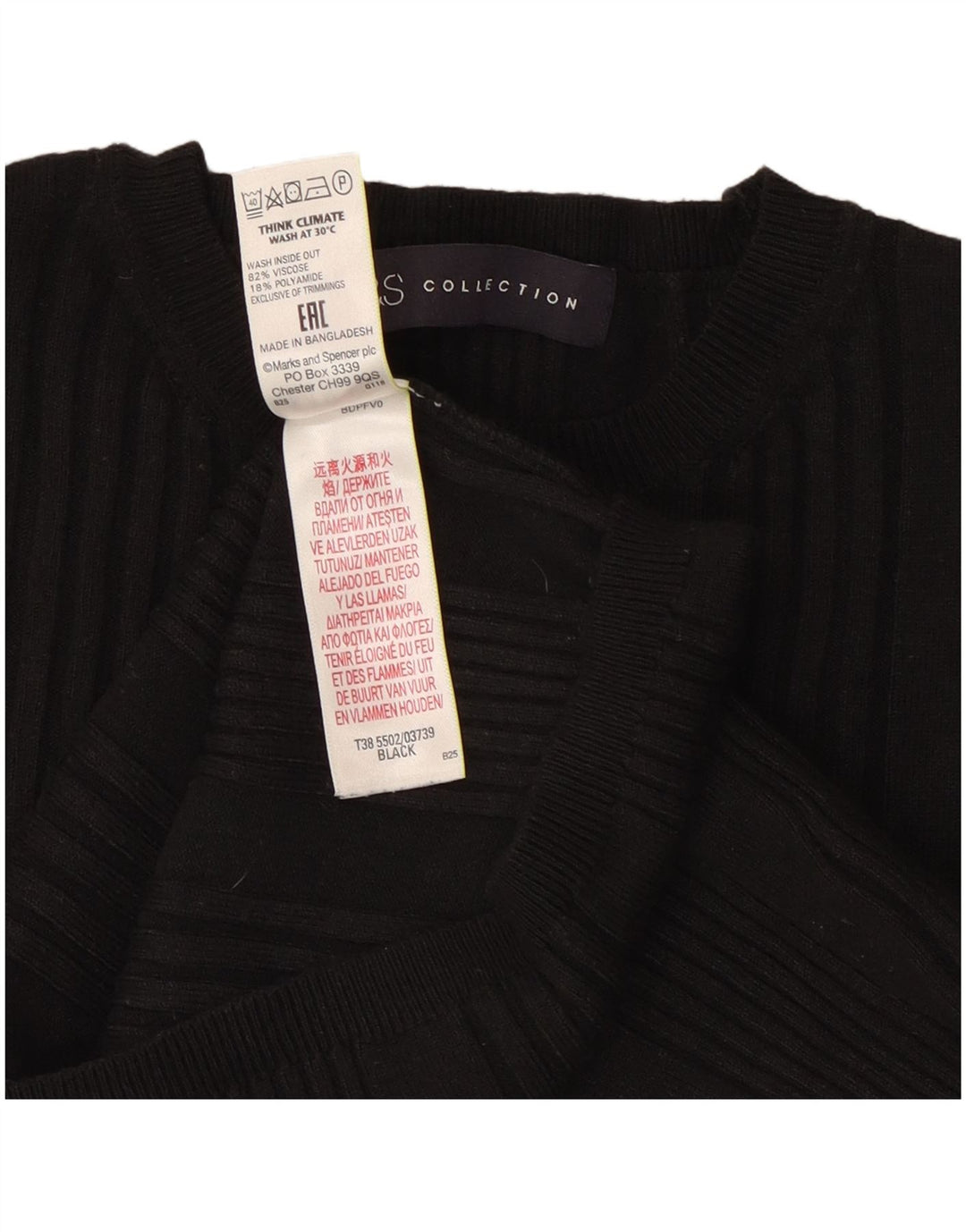 Marks & Spencer Womens Crop Crew Neck Jumper Sweater UK 10 Small Black