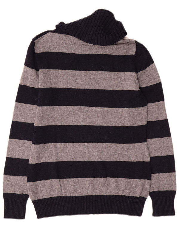 Massimo Dutti Womens Button Neck Jumper Sweater UK 12 Medium Navy Blue