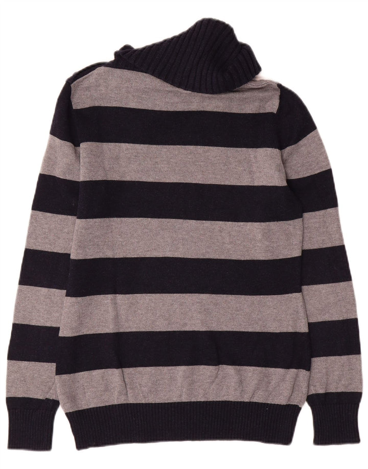 Massimo Dutti Womens Button Neck Jumper Sweater UK 12 Medium Navy Blue