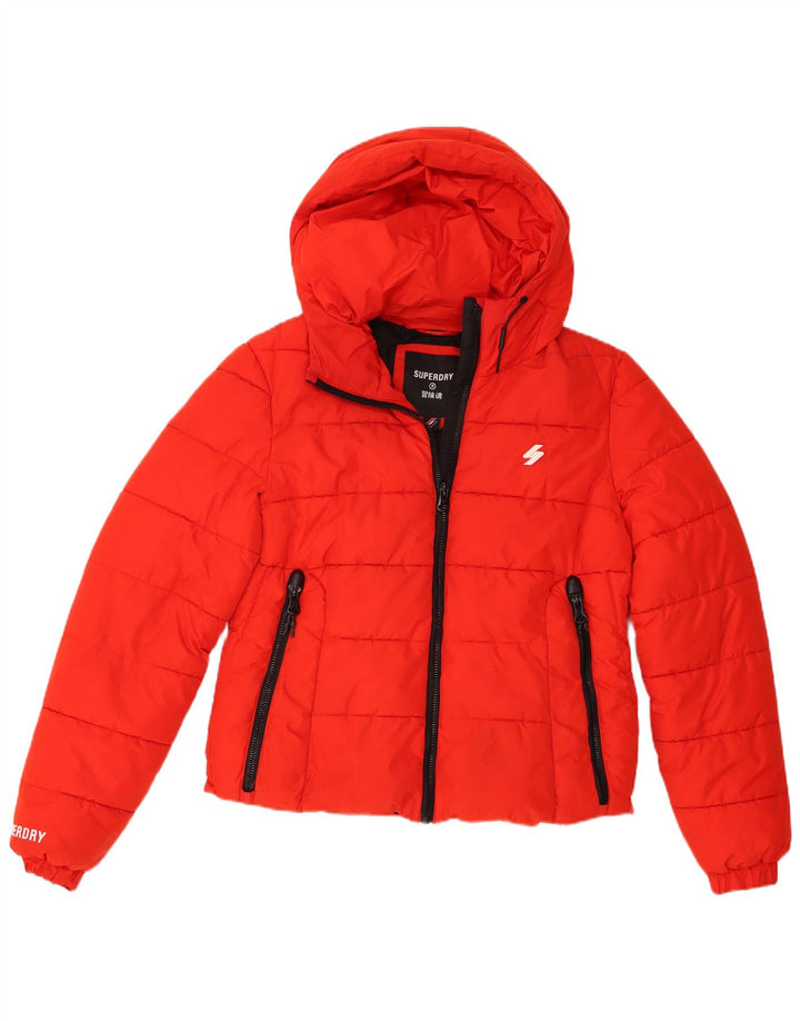 Superdry Wattierte Damenjacke mit Kapuze, UK 12, Mittelrot, Polyester